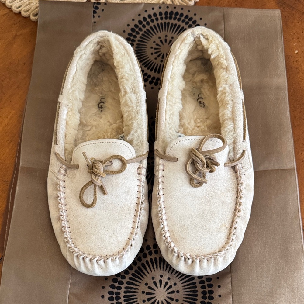 UGG Cream Suede Slip-On Moccasins with Branded Soles
